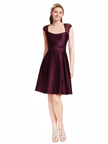 Short Knee Length Lace Cocktail Bridesmaid Dress with Square Neck Australia