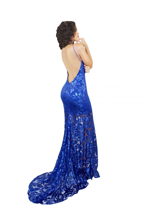 High Neck Long Open Back Lace Bridesmaid Dress / Prom Dress with Train Australia