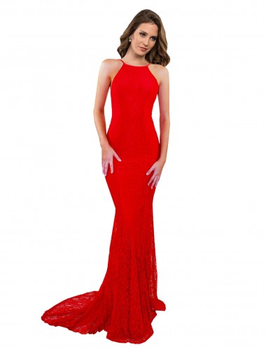 High Neck Long Formal Lace Bridesmaid Dress / Prom Dress with Open Back Straps Australia