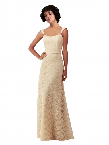 Lace A-Line Long Bridesmaids Dress with Satin Waistband Australia
