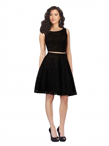 Two Piece Short Lace Cocktail Bridesmaid Dress with Jewel Neckline Australia