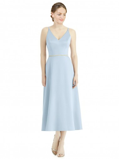 Short Tea Length V-Neck Satin Bridesmaid Dress Australia