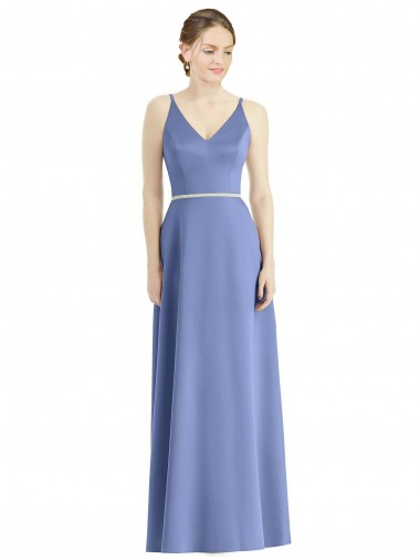 Long Floor Length V-Neck Satin Bridesmaid Dress with Spaghetti Straps Australia