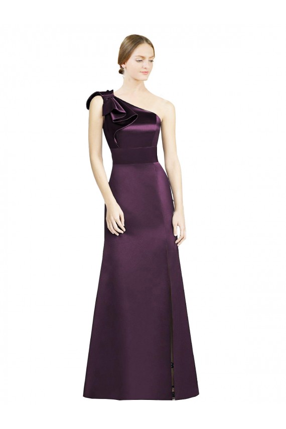 Full Length One Shoulder Satin Bridesmaid Dress with Bow Shoulder Detail Australia