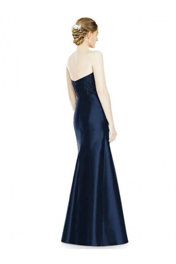 Full Length Strapless Satin Bridesmaid Dress with Lace Sweetheart Neckline Australia