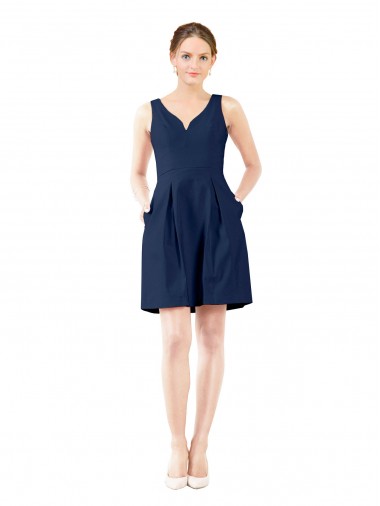 V-Neck A-Line Satin Cocktail Bridesmaid Dress with Pockets Australia