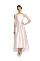 Long High-Low Halter Satin Bridesmaid Dress with Criss-Cross Back Australia