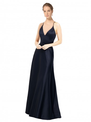Sexy Satin Bridesmaids Dress with Deep V-Neckline and Strappy Back Australia