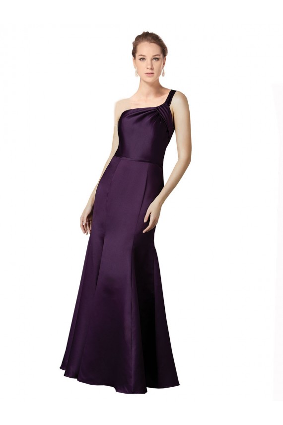 Long Ruched Neckline One Shoulder Satin Bridesmaid Dress / Prom Dress Australia