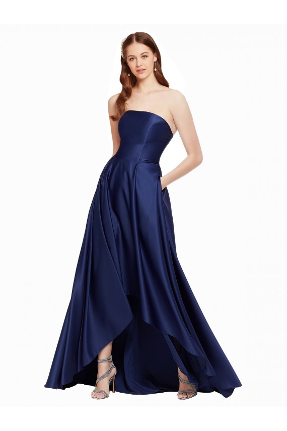 High Low Strapless Formal Satin Bridesmaid Dress / Prom Dress with Pockets Australia