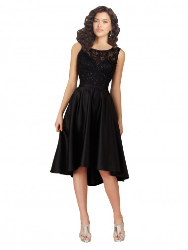 Short High Low Satin Cocktail Bridesmaid Dress with a Beaded and Embroidered Bodice Australia