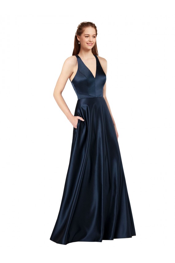 Long Formal Satin Bridesmaid Gown with Halter Neckline Australia