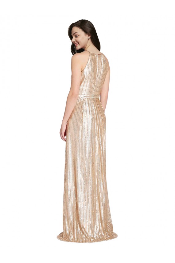 Floor Length Halter Neck Sparkling Formal Sequin Bridesmaid Dress / Prom Dress with Pleats Australia