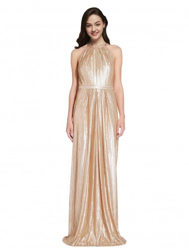 Floor Length Halter Neck Sparkling Formal Sequin Bridesmaid Dress / Prom Dress with Pleats Australia