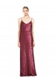 High Neck Halter Long Slim Formal Sequin Bridesmaid Dress / Prom Dress with V-Neck and Blouson Bodice Australia