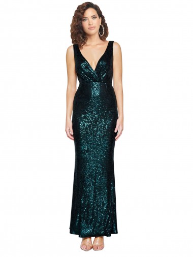 V-Neck Full Length Formal Sequin Bridesmaid Dress / Prom Dress with Draped Back Australia