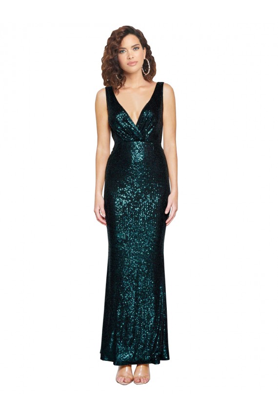 V-Neck Full Length Formal Sequin Bridesmaid Dress / Prom Dress with Draped Back Australia
