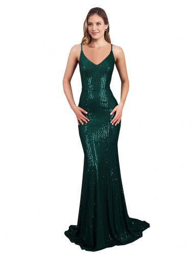 Fishtail Shaped V-Neck Open Back Long Formal Sequin Bridesmaid Dress / Prom Dress Australia