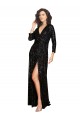 Deep V-Neckline Full Back Long Sleeves Sparkling Formal Sequin Bridesmaid Dress / Prom Dress with High Slit Australia