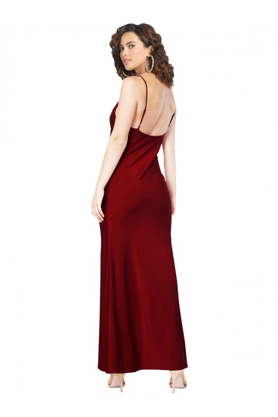 Cowl Neck Low Back Formal Silky Satin Bridesmaid Dress / Prom Dress with Thin Back Straps Australia