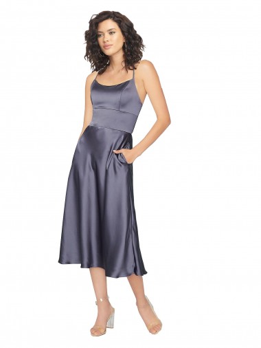 Midi Cocktail Length Silky Satin Bridesmaid Dress / Prom Dress with Open Tied Back Australia