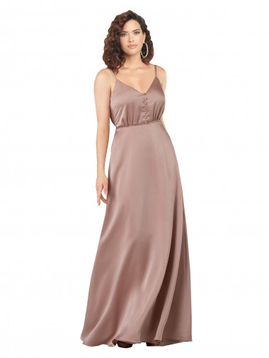 Subtle V-Neckline Formal Silky Satin Bridesmaid Dress with Front Button Detail Australia