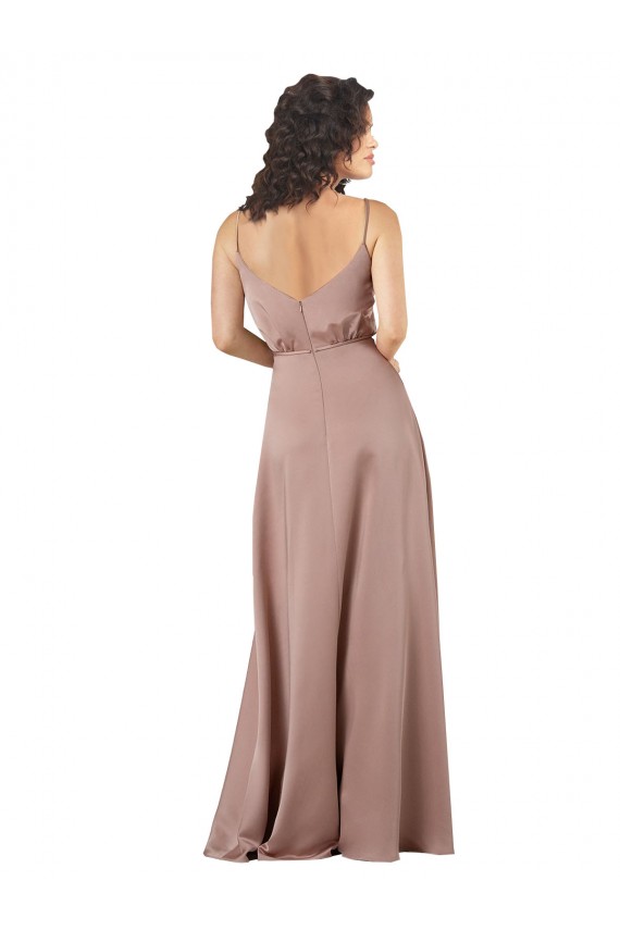 Subtle V-Neckline Formal Silky Satin Bridesmaid Dress with Front Button Detail Australia