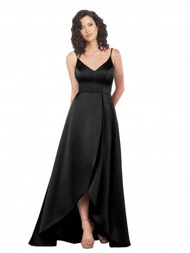 High Low V-Neckline Formal Silky Satin Tulip Bridesmaid Dress / Prom Dress with Wrap Skirt Australia