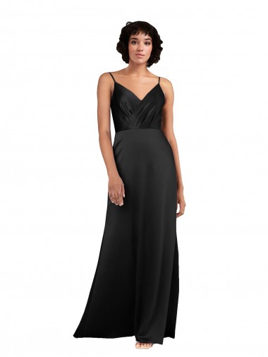 Full Length V-Neckline Formal Silky Satin Bridesmaid Dress / Prom Dress with Spaghetti Straps Australia