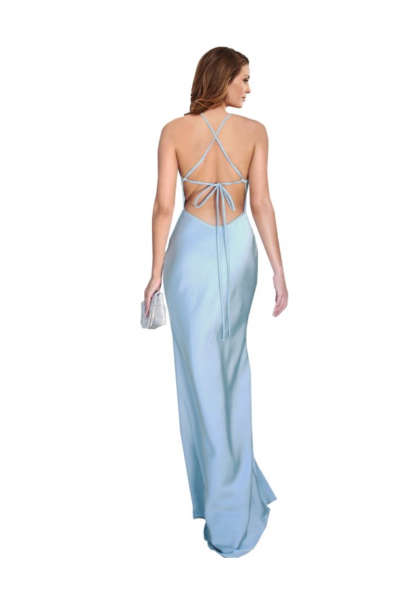 Open Back with Ties Cowl Neck Sheath Formal Silky Satin Long Bridessmaid Dress Australia