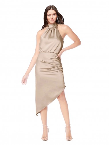 Silky Satin High Low Midi Cocktail Length Bridesmaid Dress / Prom Dress with Asymmetric Skirt Australia