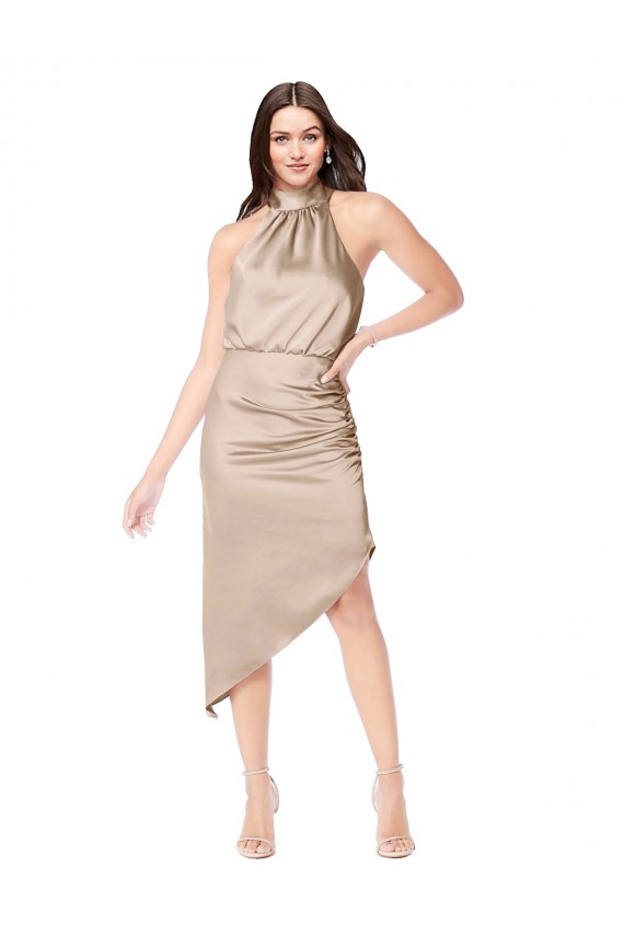 Silky Satin High Low Midi Cocktail Length Bridesmaid Dress / Prom Dress with Asymmetric Skirt Australia