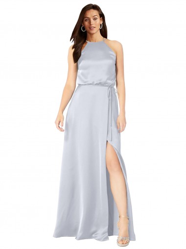 Halter Neck Formal Silky Satin Bridesmaid Dress with Strappy Back Australia