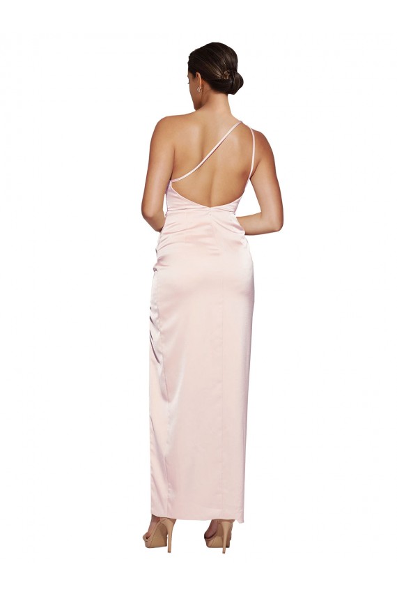 One Shoulder Full Length Long Silky Satin Bridesmaid Dress / Prom Dress with Thigh Split Australia