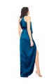 High Halter Neck Formal Silky Satin Bridesmaid Dress / Prom Dress with Sash Overlay and Side Split Australia