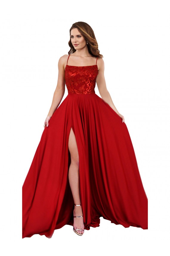Lace Over Bodice Long Spandex Bridesmaid Dress / Prom Dress with Slit Australia