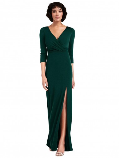 Floor Length 3/4 Sleeves V-Back Draped Wrap Formal Maxi Spandex Bridesmaid Dress / Prom Dress Australia