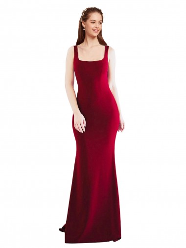 Square Neckline and Backline Fitted Formal Crepe Bridesmaid Dress / Prom Dress Australia