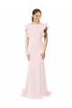 Low V-Back Long Mermaid Crepe Bridesmaid Dress / Prom Dress with Ruffled Sleeves Australia