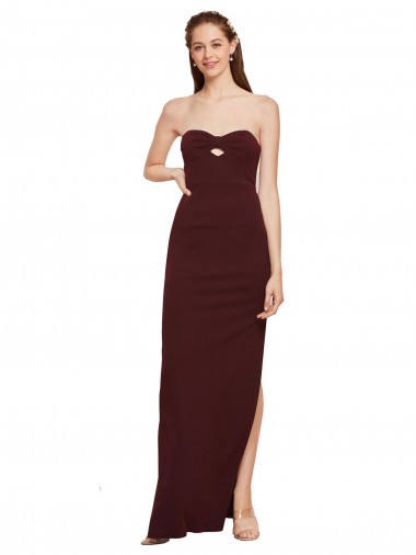 Twisted Strapless Keyhole Long Formal Crepe Bridesmaid Dress / Prom Dress with Slit Australia