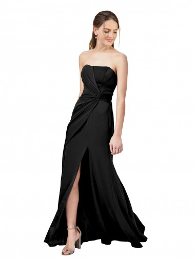 Strapless Fit and Flare Long Formal Crepe Bridesmaid Dress / Prom Dress with Knot and Slit Australia