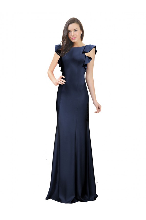 Sleeveless Crepe Bridesmaid Dress / Prom Dress with Cascading Ruffle and Keyhole Back Australia