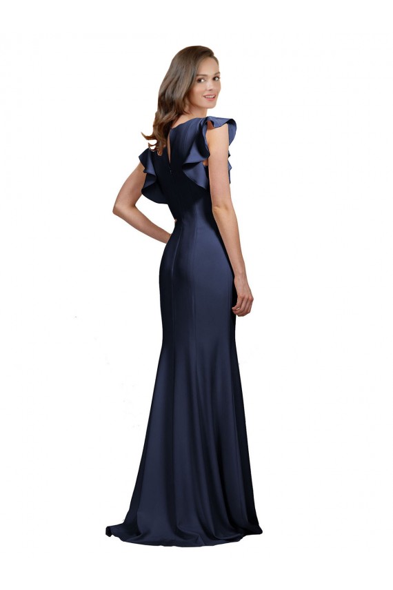 Sleeveless Crepe Bridesmaid Dress / Prom Dress with Cascading Ruffle and Keyhole Back Australia
