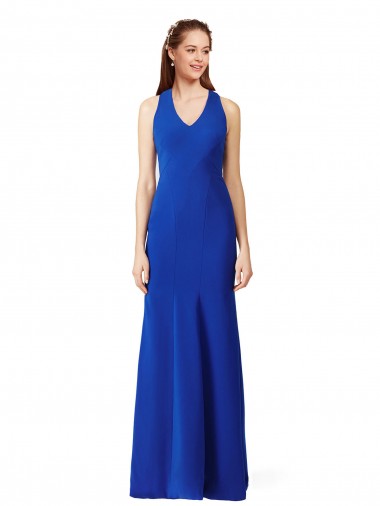 Halter V-Neck Long A-Line Formal Crepe Bridesmaid Dress / Prom Dress Australia