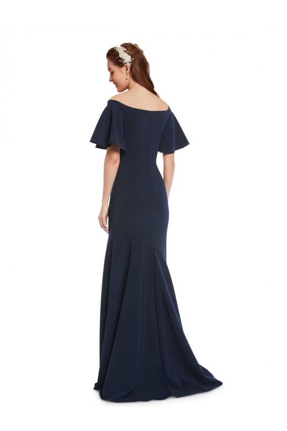 Off the Shoulder Formal Crepe Bridesmaid Dress / Prom Dress with Short Ruffle Sleeves. Australia