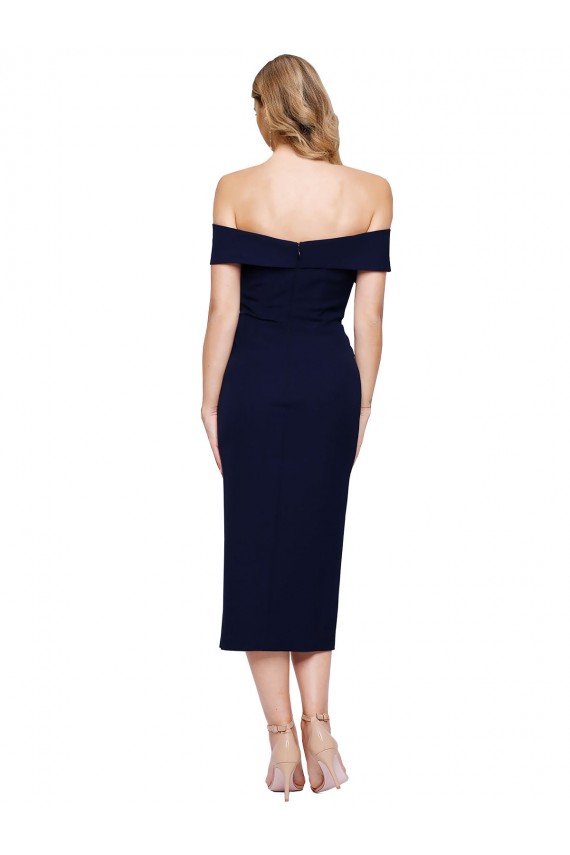 Midi Length Short Formal Crepe Bridesmaid Dress / Cocktail Prom Dress with Side Split Australia