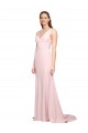 Deep V-Neckline and Back Long Sweep Train Crepe Bridesmaid Dress / Prom Dress with Shoulder Straps Australia