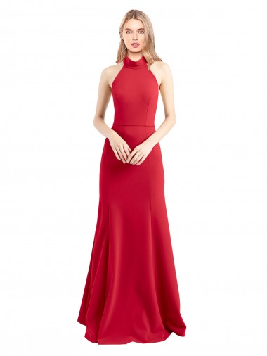 Sleek Fit and Flare High Neck Halter Stretch Formal Crepe Bridesmaid Dress / Prom Dress with Open Back Australia
