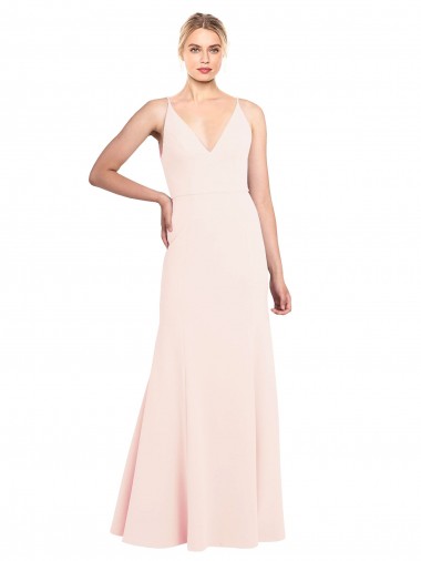 Slim A-Line V-Neck Long Stretch Formal Crepe Bridesmaid Dress / Prom Dress with V-Back Australia