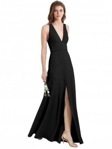 Sleek Halter V-Neck Long A-Line Stretch Formal Crepe Bridesmaid Dress / Prom Dress with Front Slit Australia